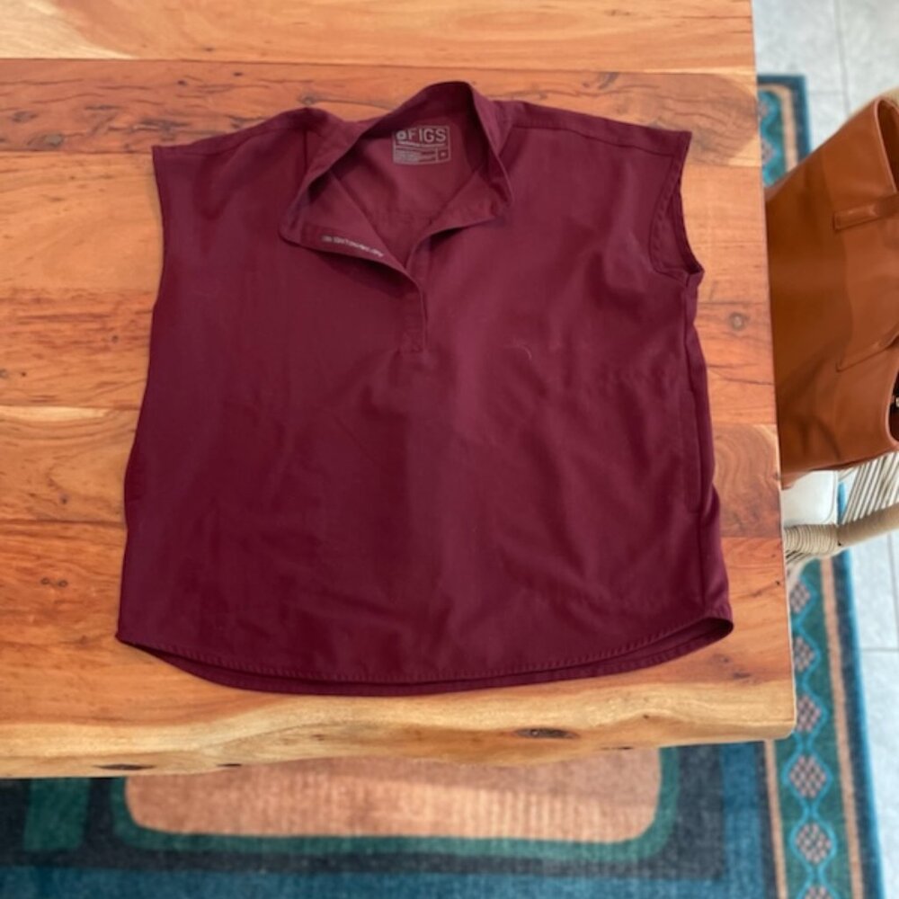 Maroon Low Cut Figs Scrub Top